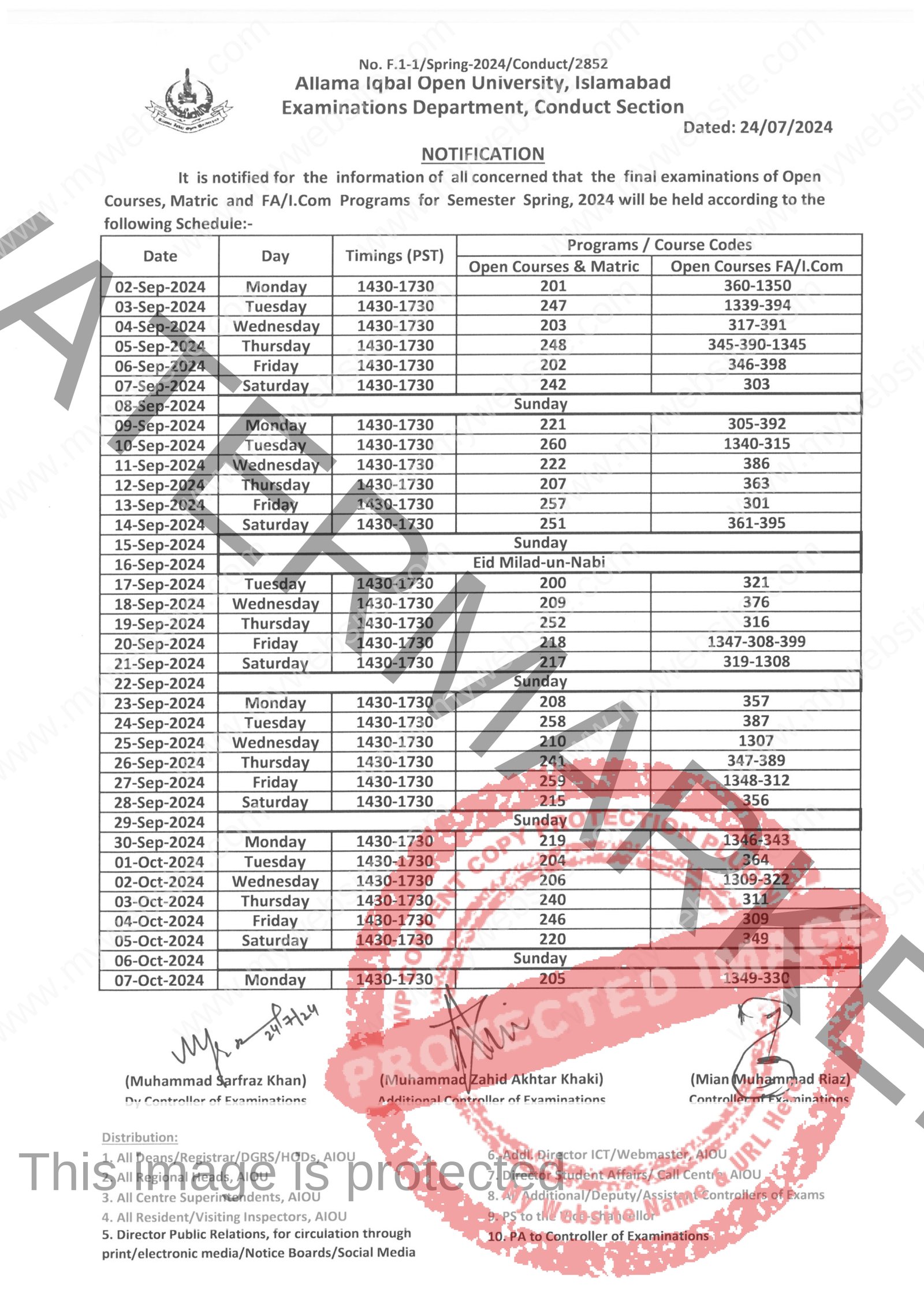 aiou ssc datesheet, aiou fa datesheet, aiou matric datesheet, fa datesheet aiou icom datesheet spring 2024